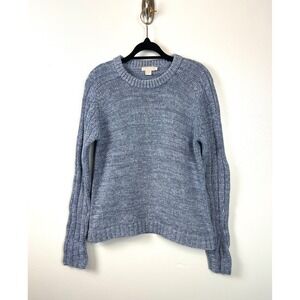 Vintage J Crew Cotton Crew Neck Sweater Medium Blue Heathered Knit Fisherman